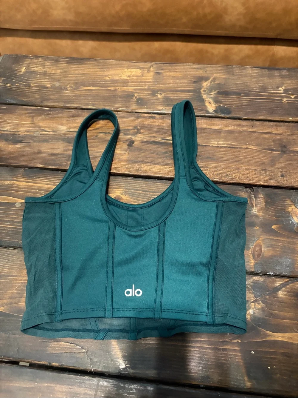 ALO Yoga Airbrush Mesh Corset Tank Top in Midnight Green